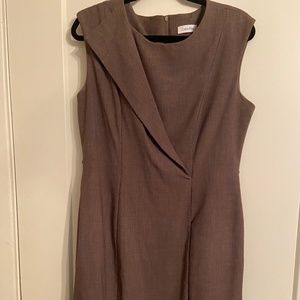 Brown Calvin Klein sleeveless dress with front pleat detail, size 12, CK dress